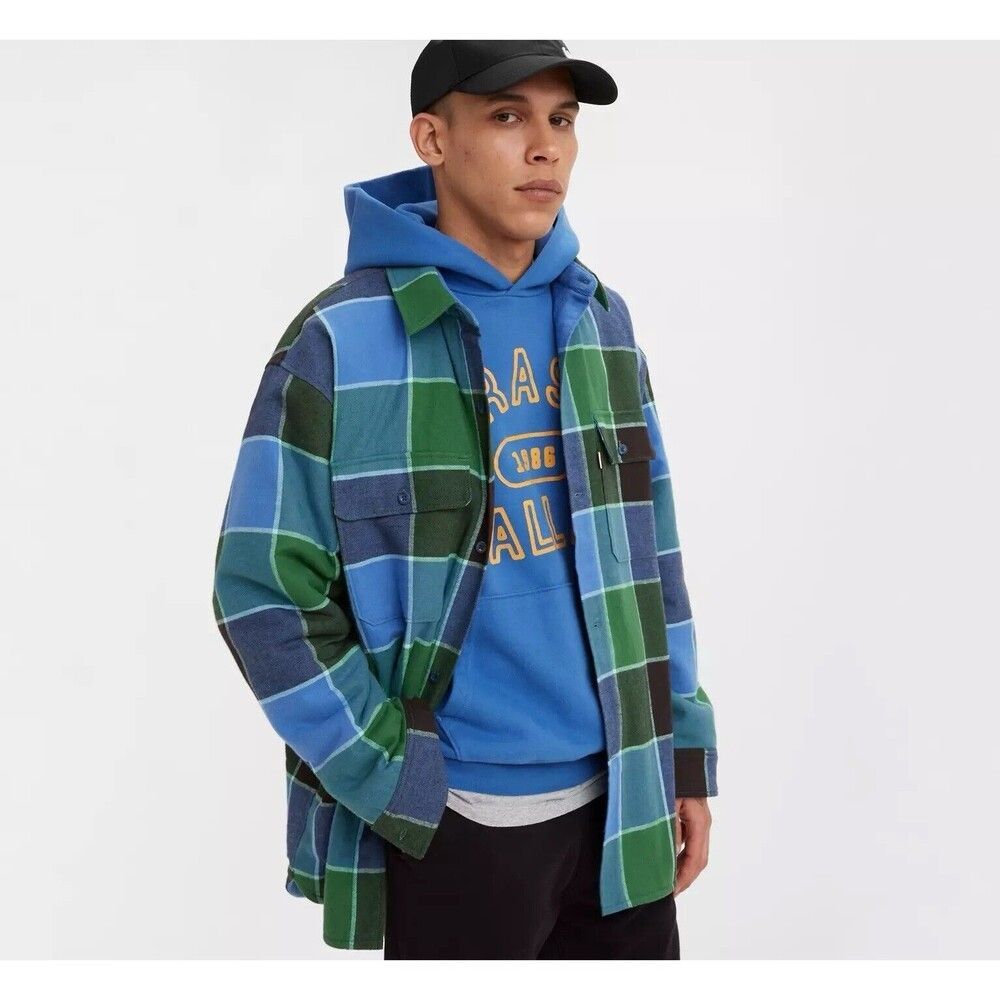 Levi’s Men Blue & Green Colorblock Flannel Shacket Size L NWT $148 Gold Tab